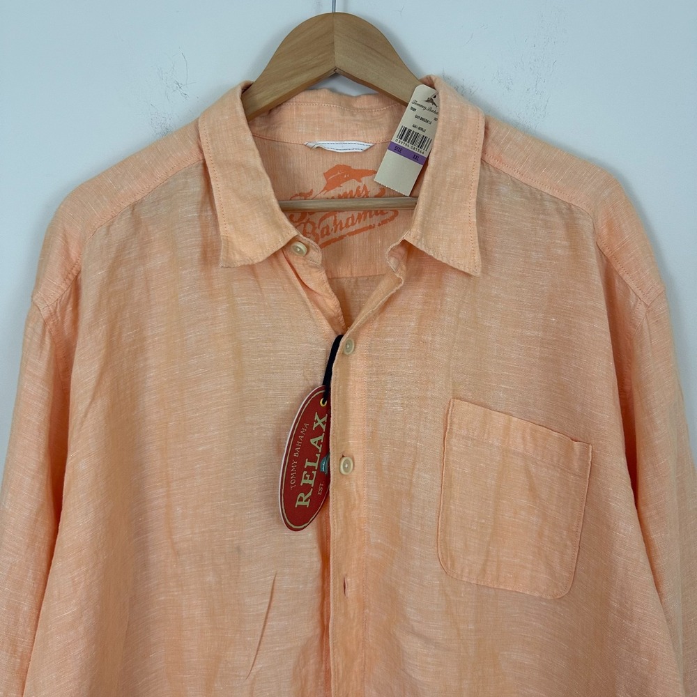 Tommy Bahama Relax Easy Breezer Shirt Orange Linen Long Sleeve Button Up Men 2XL - Picture 3 of 12